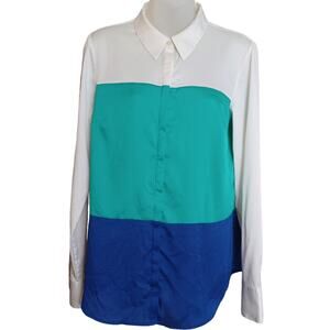 Ann Taylor Womens Blouse Size 10 Color Block Hidden Buttons Office Career‎ Chic